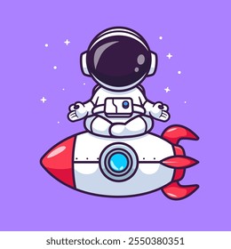 Cute Astronaut Meditation Yoga On Rocket Cartoon Vector 
Icon Illustration. Science Sport Icon Concept Isolated Premium 
Vector. Flat Cartoon Style 