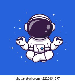 Cute Astronaut Meditation Yoga In Space Cartoon Vector Icon Illustration. Science Sport Icon Concept Isolated Premium Vector. Flat Cartoon Style