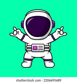 Cute Astronaut With Metal Hand Cartoon Vector Icons Illustration. Flat Cartoon Concept. Suitable for any creative project.
