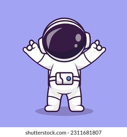 Astronauta Cuta Con Ilustración Del Icono Del Vector De Caricatura De Mano Metal. Concepto de icono de la tecnología de la ciencia Vector Premium aislado. Estilo de dibujo plano