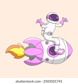 Cute Astronaut metal style On Rocket . Cartoon Style. Cartoon Vector Icon Illustration. Icon Concept Isolated Premium Vector. 