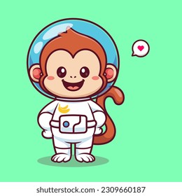 Cute Astronaut Monkey Cartoon Vector Icon Illustration. Animal Science Icon Concept Isolated Premium Vector. Flat Cartoon Style