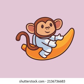 cute astronaut monkey suit riding banana rocket. isolated cartoon animal nature illustration. Flat Style suitable for Sticker Icon Design Premium Logo vector. Mascot Character