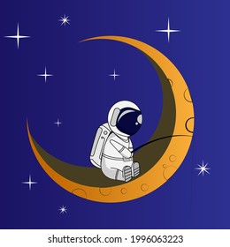 Cute Astronaut in moon Cartoon Vector Icon Illustration. Science Technology Icon Concept Isolated Premium Vector. Flat Cartoon Style