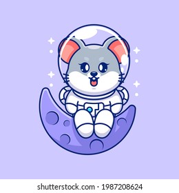 Cute astronaut mouse sitting on the moon