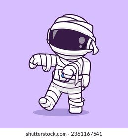 Ilustración del icono del vector de dibujos animados de la momia de Astronauta. Vector Premium Aislado De Icono De Festividad Científica. Estilo de dibujo plano