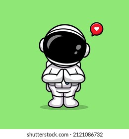 Cute Astronaut Namaste Cartoon Vector Icon Illustration. Science Technology Icon Concept Isolated Premium Vector. Flat Cartoon Style