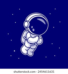 Lindo Astronauta Namaste En El Espacio Dibujo Animado Ilustración Icono Vector. Concepto de ícono de Tecnología de Ciencia Vector de Premium aislado. Estilo plano de dibujos animados