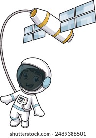 Cute astronaut near space station vector illustration