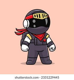 Cute Astronaut Ninja Cartoon Vector Icon Illustration. Science Holiday Icon Concept Isolated Premium Vector. Flat Cartoon Style