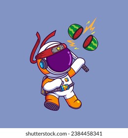 Cute Astronaut Ninja Holding Sword Cartoon character of illustration