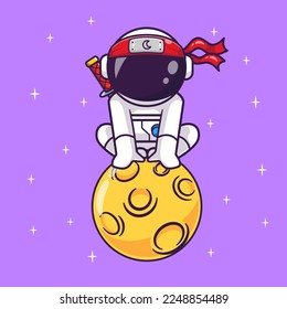 Cute Astronaut Ninja Landing On Moon Cartoon Vector Icon 
Illustration. Science Holiday Icon Concept Isolated Premium
Vector. Flat Cartoon Style