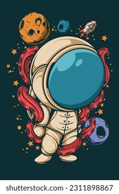 CUTE ASTRONAUT AND OCTOPUS TENTACLE IN SPACE