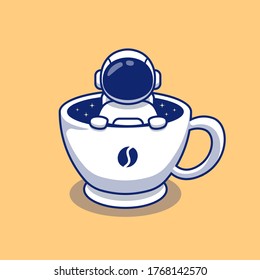 Cute Astronaut On Cup of Coffee Space Cartoon Vector Icon Illustration. Space Icon Concept Isolated Premium Vector. Flat Cartoon Style 