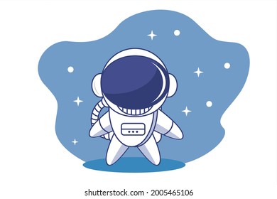 Cute Astronaut. Astronaut on the moon on a blue background full of stars and planets 