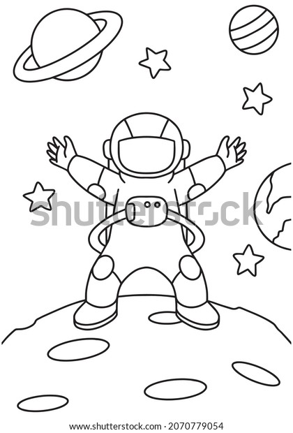 Cute Astronaut On Moon Coloring Book Stock Vector (Royalty Free ...