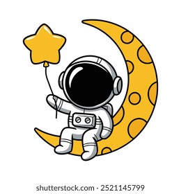 Cute Astronaut on Moon Holding Star Balloon Illustration