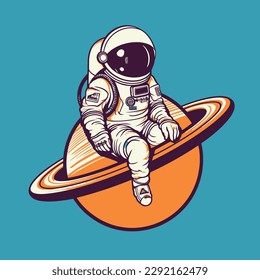 Cute astronaut on planet cartoon vector illustration Science and technology future icon