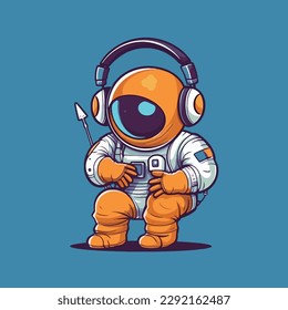 Cute astronaut on planet cartoon vector illustration Science and technology future icon