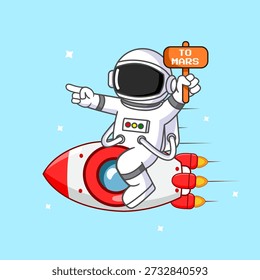 Cute Astronaut on Rocket Go to Mars Vector illustration Cartoon Design