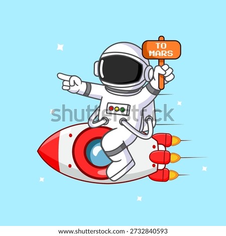 Cute Astronaut on Rocket Go to Mars Vector illustration Cartoon Design