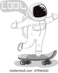 Cute astronaut on a skateboard.The design of the character.Baby vector illustration