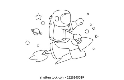 Cute Astronaut auf Weltraumfarbenbuch, Vektorgrafik