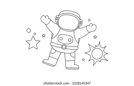Astronauta mate sobre el vector del libro de coloreado espacial