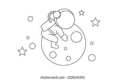 Astronauta mate sobre el vector del libro de coloreado espacial
