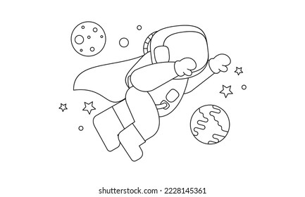 Cute astronaut on space coloring book illustration vector