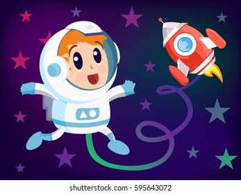 Cute Astronaut on the Space . Isolated Vector Elements