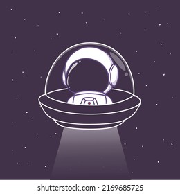 Cute astronaut on ufo spaceship in space galaxy  mascot icon