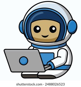Cute Astronaut Operating Laptop Cartoon Vector Icon