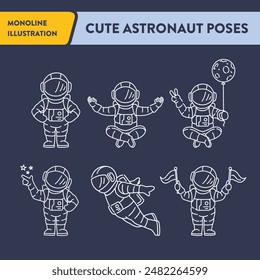 Cute Astronaut in Outer Space Poses Vector Monoline Illustration. Support files to be used for screen printing, digital printing, art prints, etc.

Thank you for purchasing! 😀