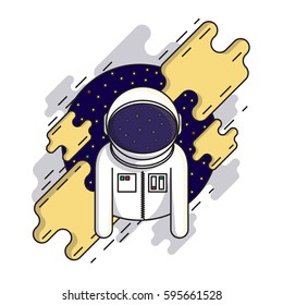 Cute astronaut in outer space in spacesuit and helmet. Cosmic vector illustration. Modern flat style design. Suitable for printing on clothing and souvenirs