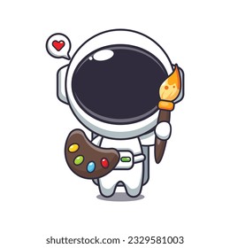 cute astronaut painter cartoon vector illustration.