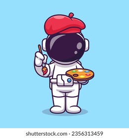 Cute Astronaut Painting Cartoon Vector Icon Illustration. Science Technology Icon Concept Isolated Premium Vector. Flat Cartoon Style