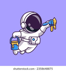 Cute Astronautenmalerei Cartoon Vektorsymbol Illustration. Science Technology Icon Konzept isolierter Premium-Vektorgrafik. Flachbildkartonstil