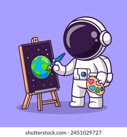 Cute Astronaut Painting Cartoon Vector Icon Illustration. Science Technology Icon Concept Isolated Premium Vector. Flat Cartoon Style