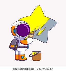 Astronauta mate pintando estrellas de color amarillo en la ilustración