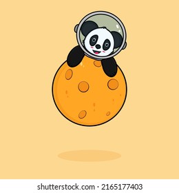 Cute astronaut panda With Moon Cartoon Vector Icon Illustration. Premium Isolated Vector Science Technology Icon Concept. Flat Cartoon Style