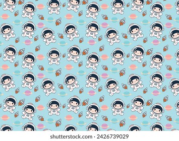 Cute astronaut pattern, children's print, for children's backgrounds and fabrics