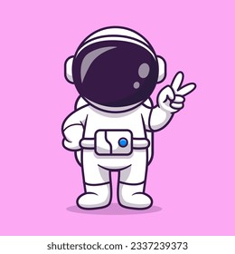 Cute Astronaut with Peace Hand Cartoon Vector Icon Illustration. Science Technology Icon Concept Isolated Premium Vector. Flat Cartoon Style