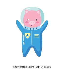 personaje cómico de cerdo astronauta lindo
