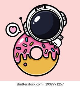 cute astronaut with pink donuts