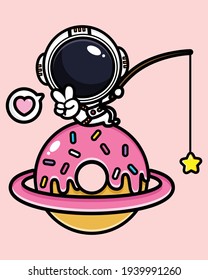 cute astronaut with pink donuts