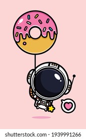 cute astronaut with pink donuts