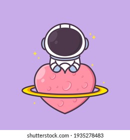cute astronaut with planet shaped heart