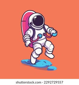 Cute astronaut in planet space cartoon vector illustration science technology future icon