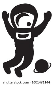 Cute astronaut with planet. Vector flat illustration isolated on the white background. 